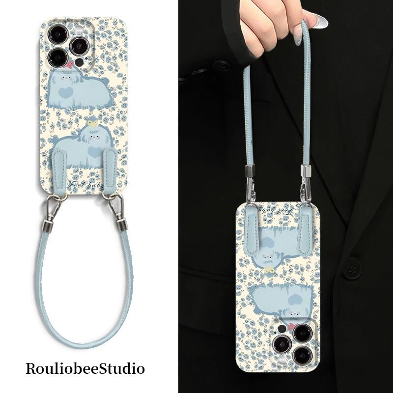Blue Floral Puppy Phone Case