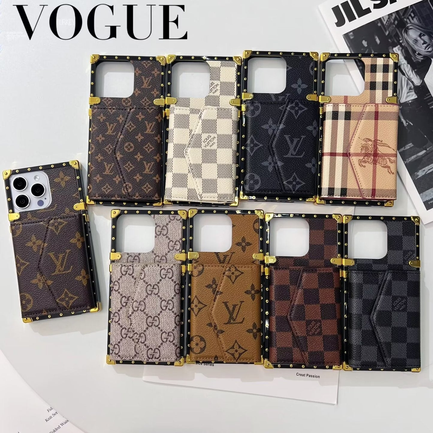 Luxury Leather Phone Case with Card Holder for iPhone 13-17