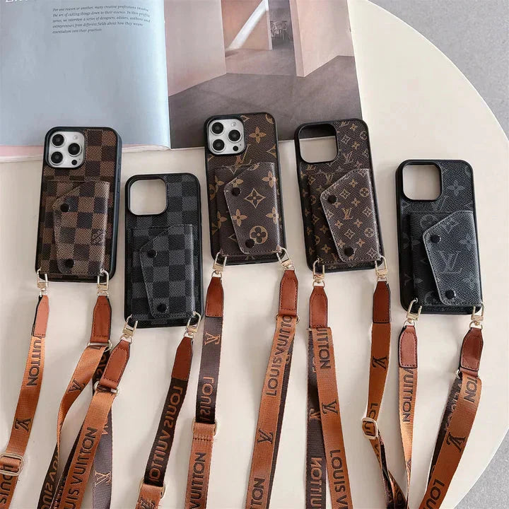 Luxury Card Holder Phone Case with Strap for iPhone 12-17