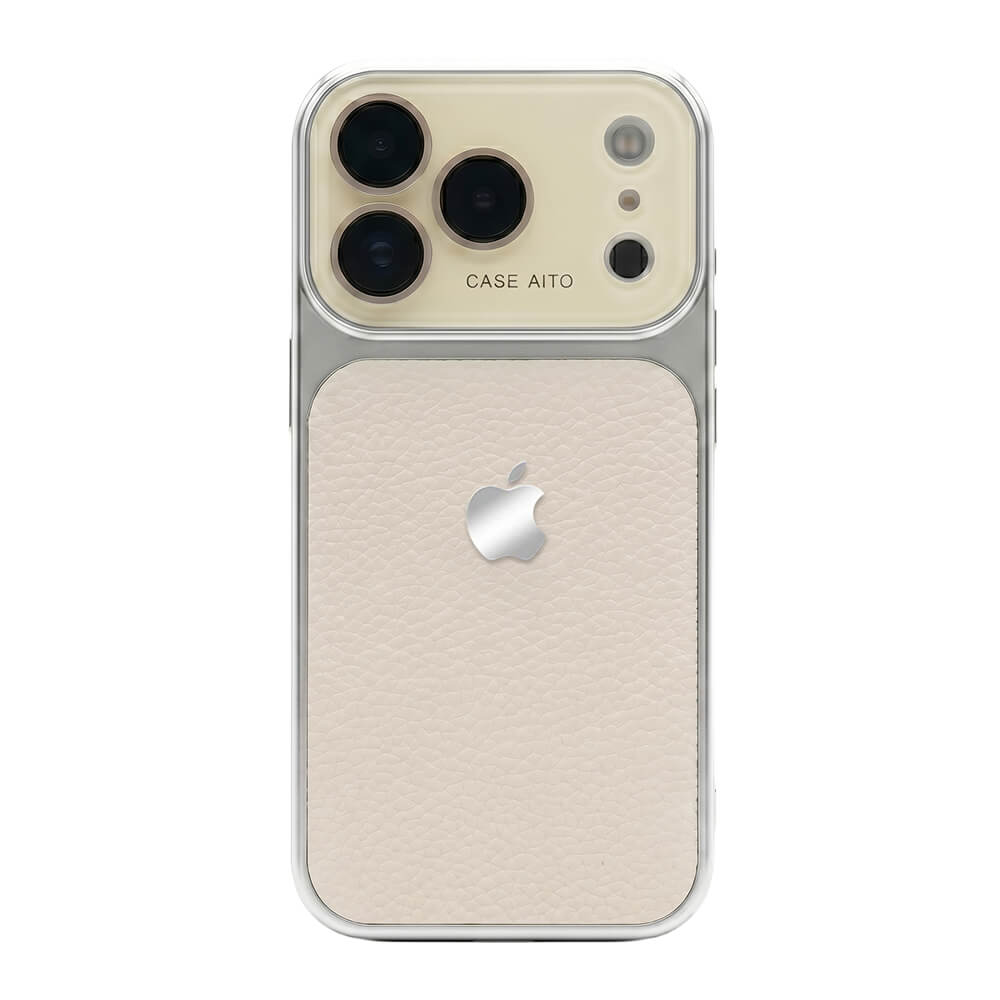 Crystal Lens Leather Phone Case - Moon White