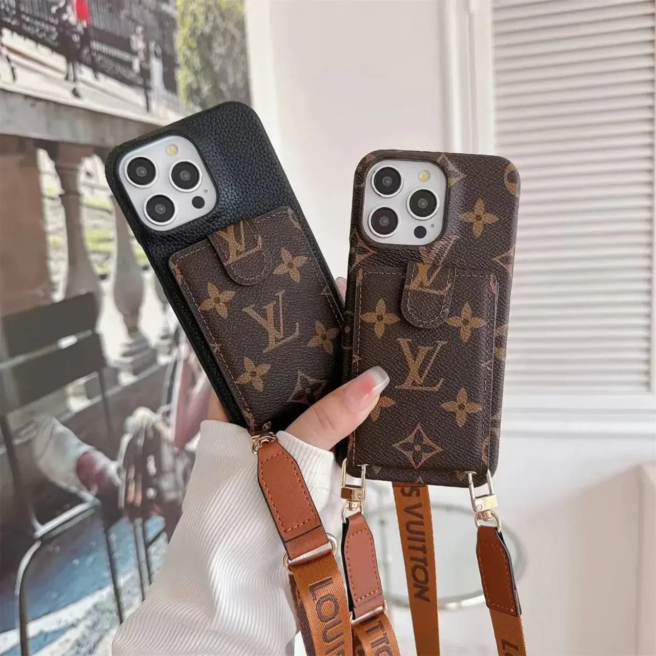 luxury iPhone Case Card Holder Detachable Lanyard for iPhone 12-17