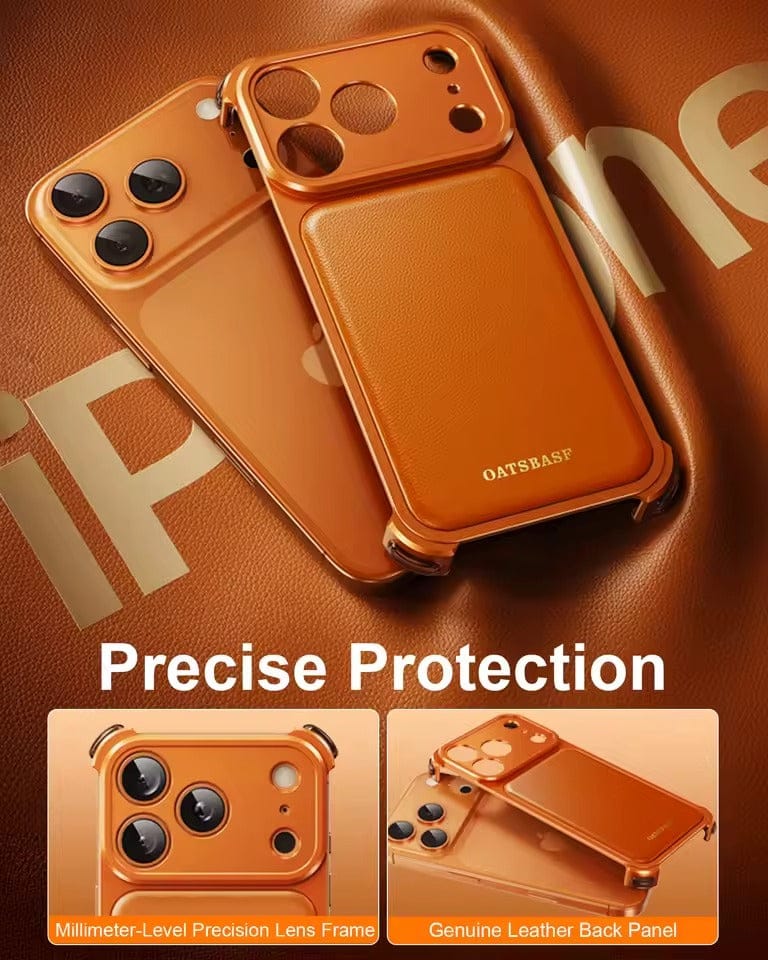 iPhone 17 Pro Premium Aluminum Metal Frame Case | Shockproof Corners | Luxury Leather Shells MagSafe Cover