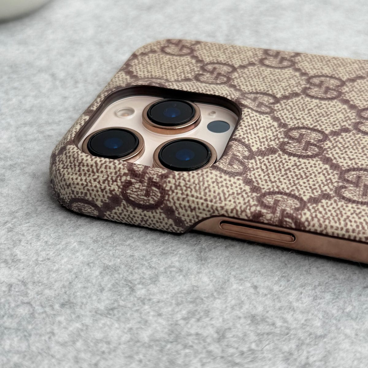 iPhone 15 Series Luxury GG Pattern PU Leather Camera Bump Case