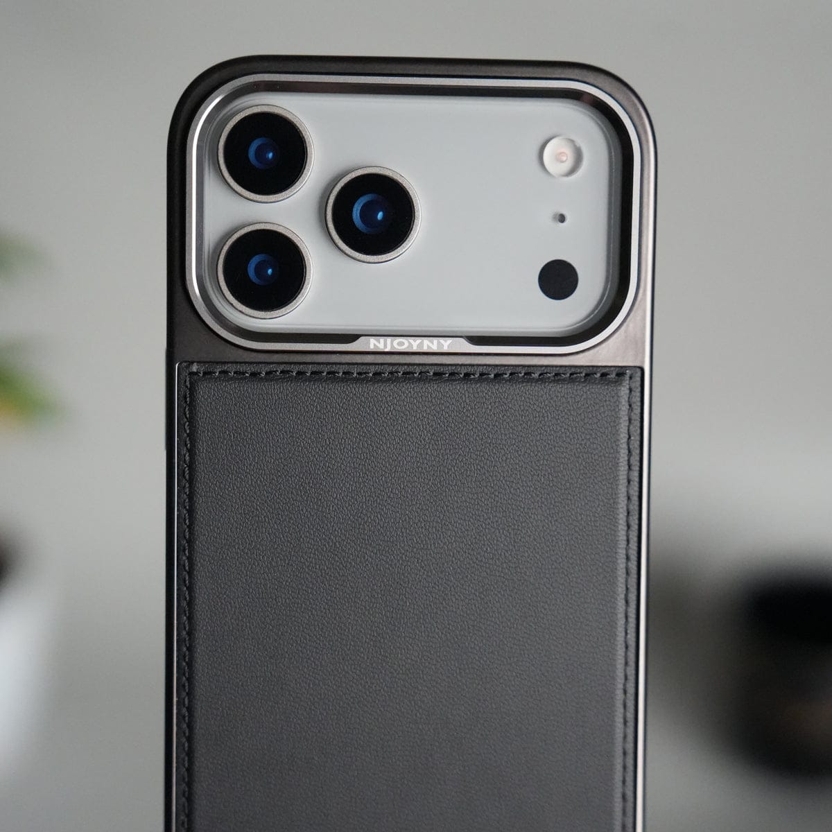 iPhone 17 Pro Leather Mate Chrome Plated Kick Stand Case Cover