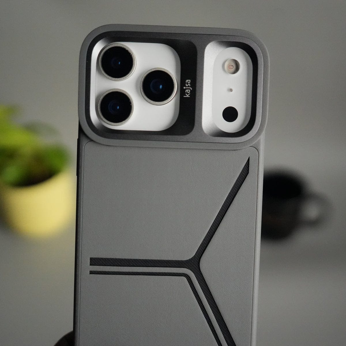 iPhone 17 Pro Tri-Strike Pattern Leather Case | Premium Luxury Back Cover with Metal Camera Frame