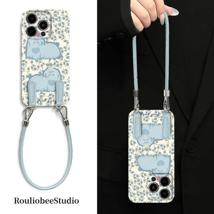 Blue Floral Puppy Phone Case