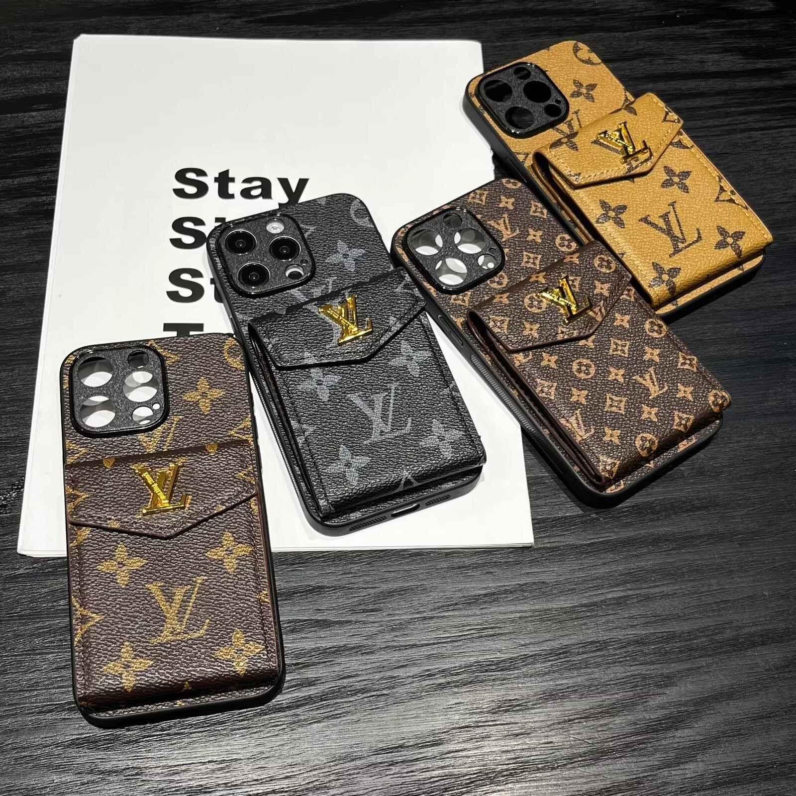 Luxury Card Holder Canvas Leather Phone Case for iPhone 12-17