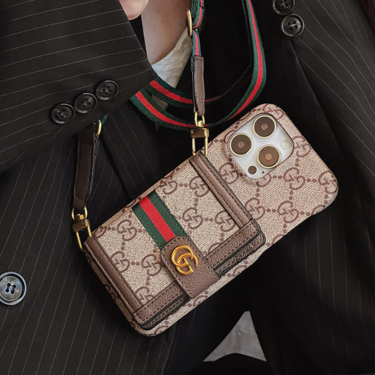 Premium Leather Wallet Crossbody Phone Case for iPhone 12-17