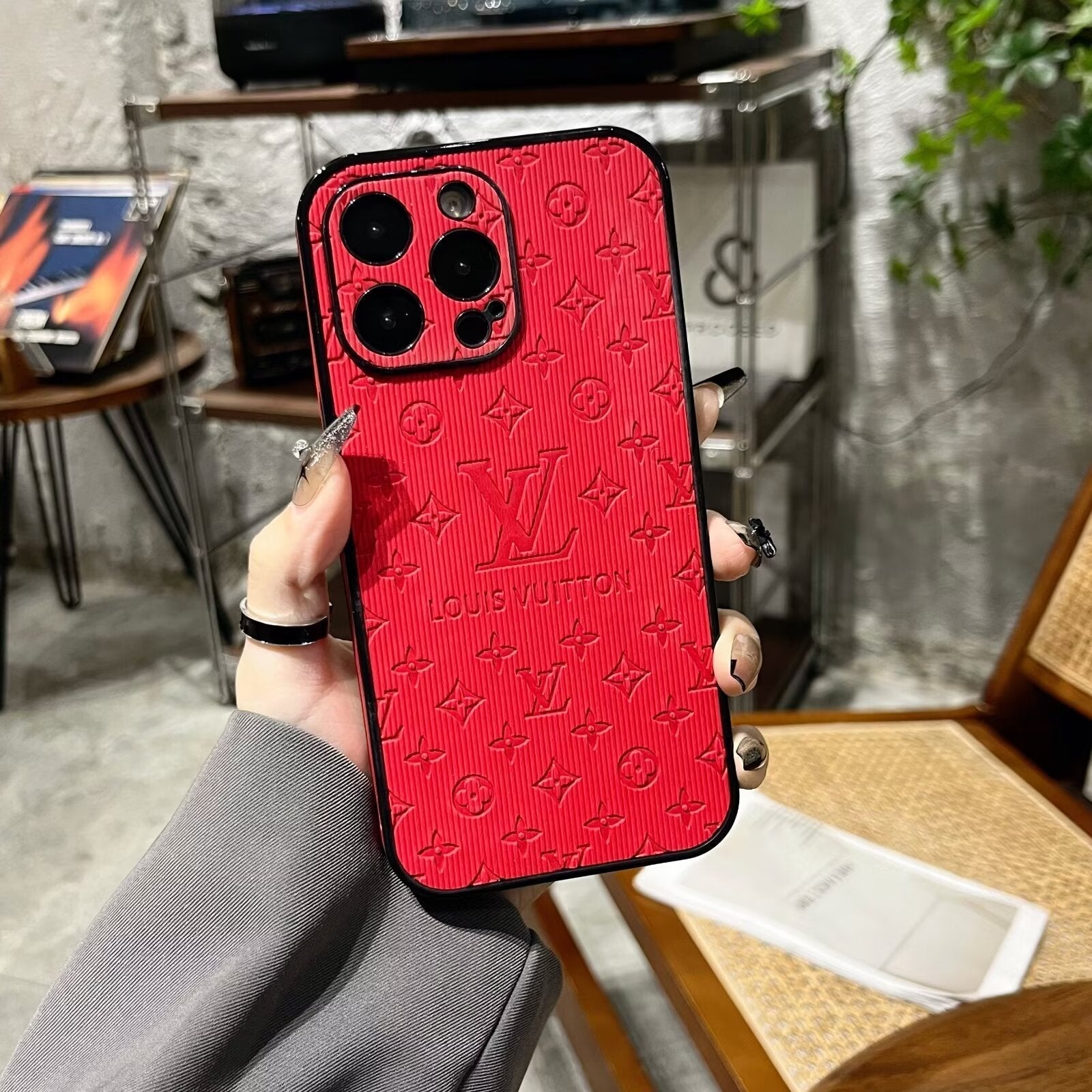 3D Monogram Embossed Leather Case for iPhone