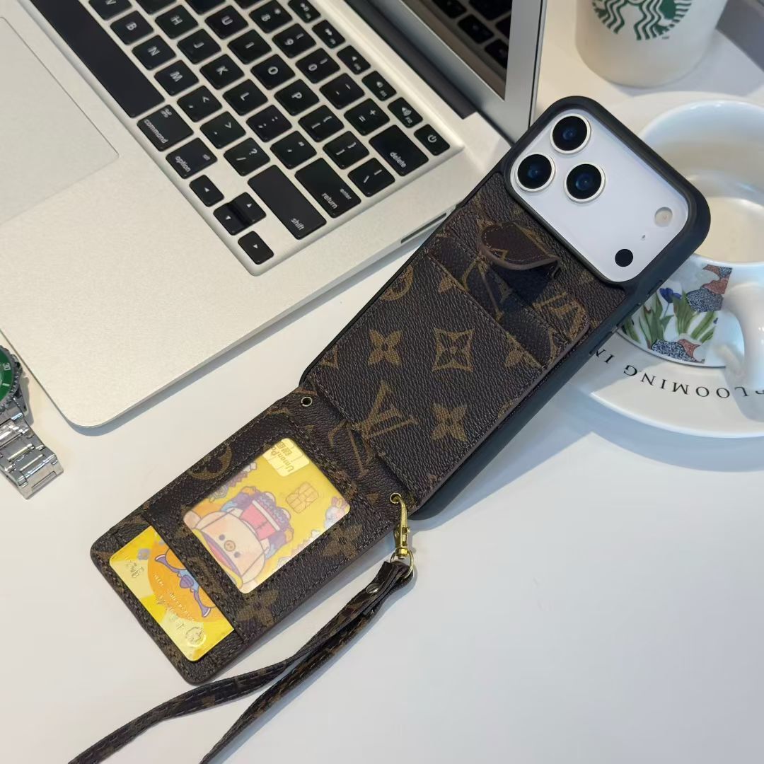 Luxury Leather Case Card Holder with Gold Logo For iPhone 12-17