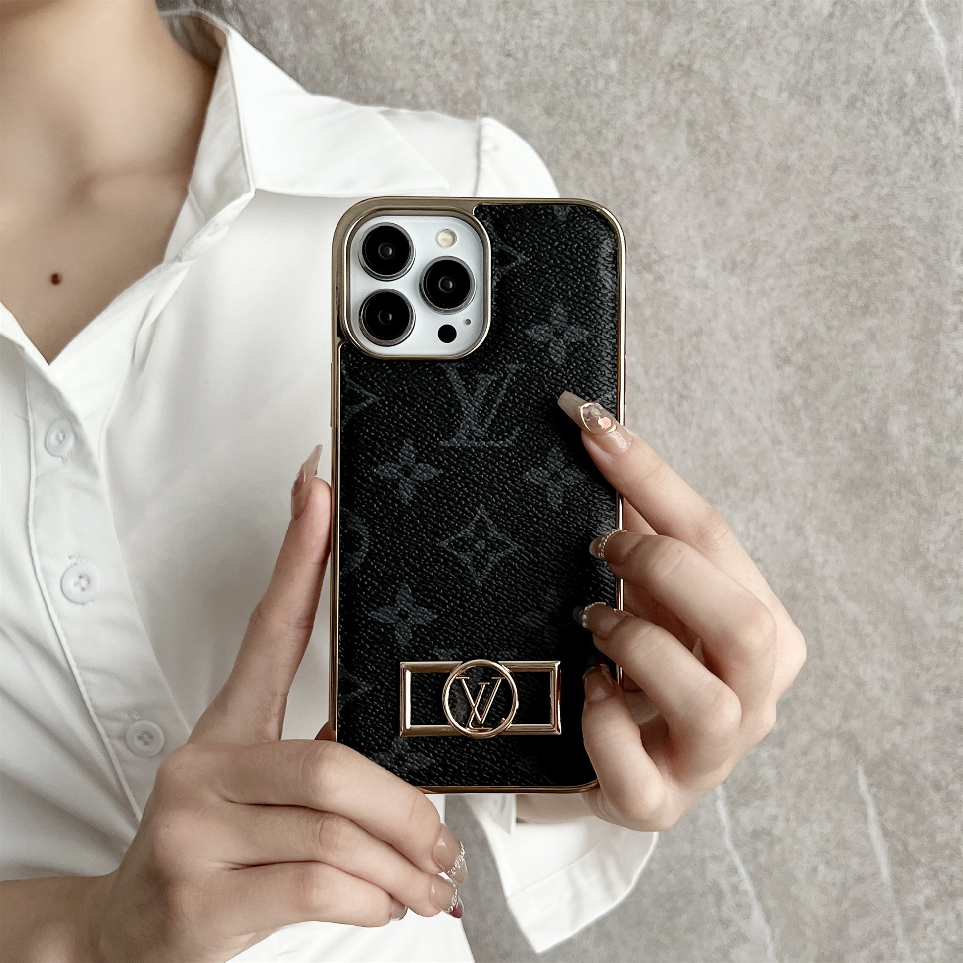 Monogrammed Fabric Leather Premium Electroplating for iPhone 13-17