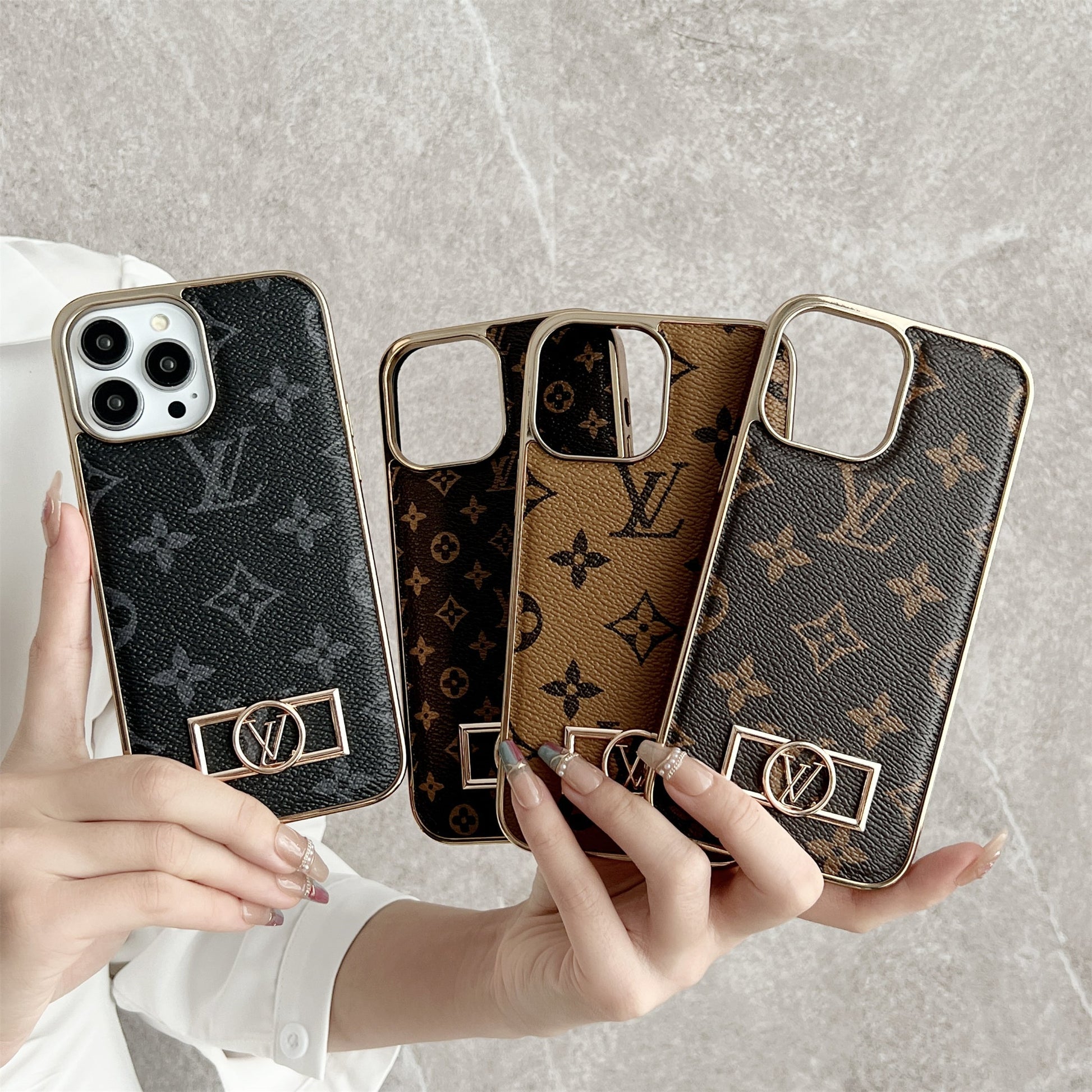 Monogrammed Fabric Leather Premium Electroplating for iPhone 13-17