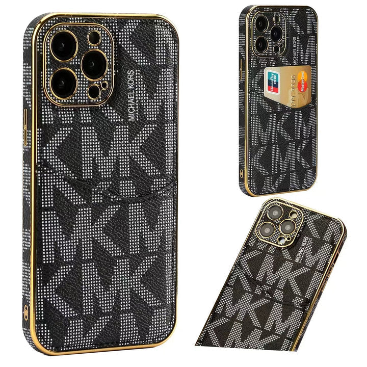 Premium Inspired Monogram iPhone Case with Card Holder for iPhone 12-17