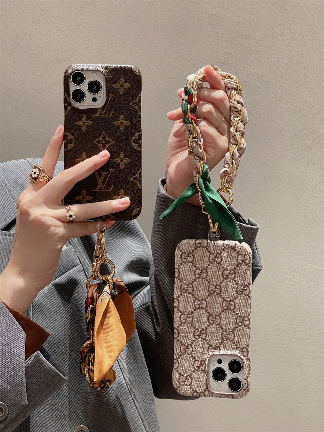 Luxury fabric iPhone Case detachable Silk Scarf Wristband for iPhone 12-17
