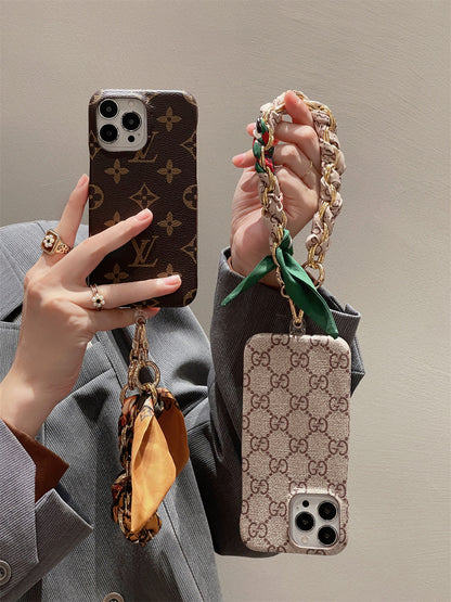 Luxury fabric iPhone Case detachable Silk Scarf Wristband for iPhone 12-17