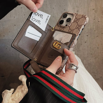 Premium Leather Wallet Crossbody Phone Case for iPhone 12-17