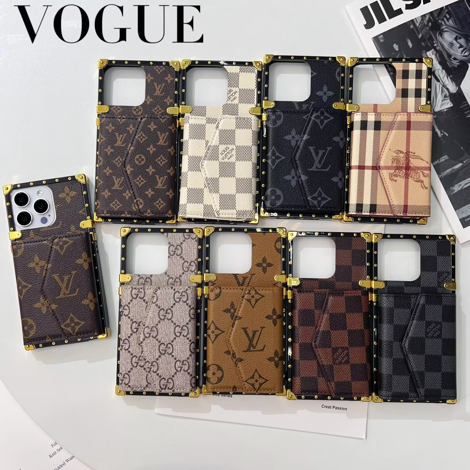 Luxury Leather Phone Case with Card Holder for iPhone 13-17