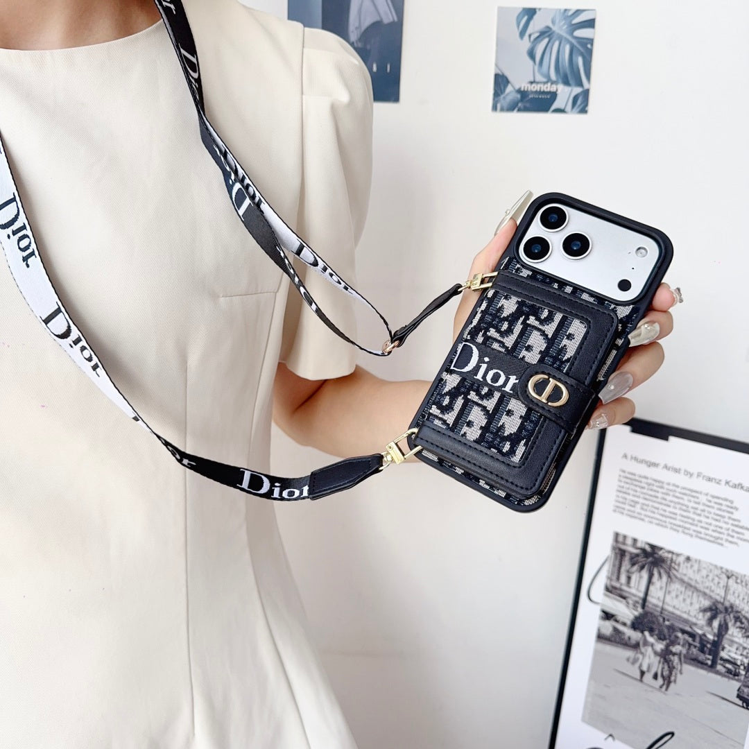 Leather Phone Case with Card Wallet and Strap For iPhone 12-17