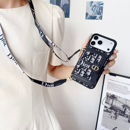 Leather Phone Case with Card Wallet and Strap For iPhone 12-17