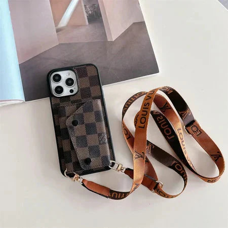 Luxury Card Holder Phone Case with Strap for iPhone 12-17