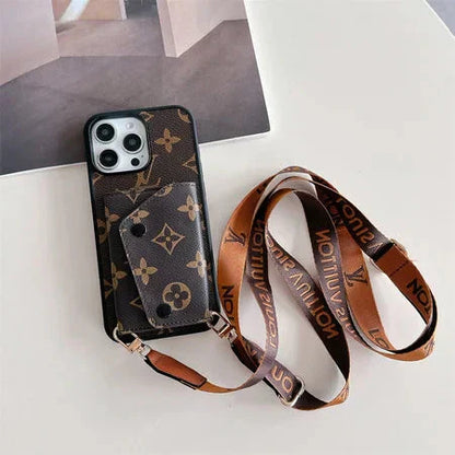 Luxury Card Holder Phone Case with Strap for iPhone 12-17