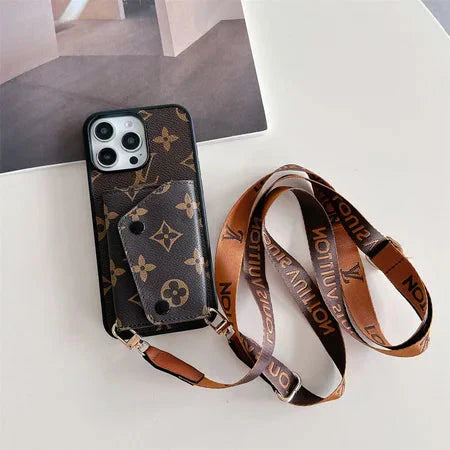 Luxury Card Holder Phone Case with Strap for iPhone 12-17