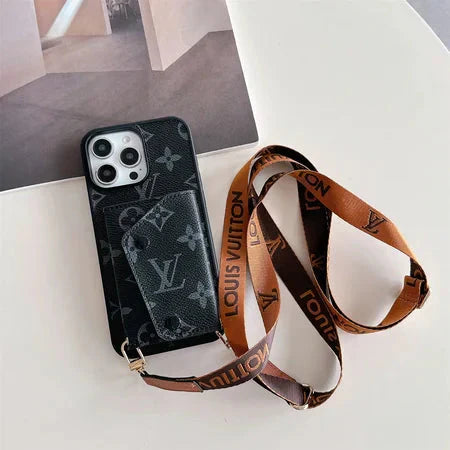 Luxury Card Holder Phone Case with Strap for iPhone 12-17