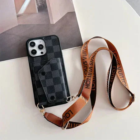 Luxury Card Holder Phone Case with Strap for iPhone 12-17