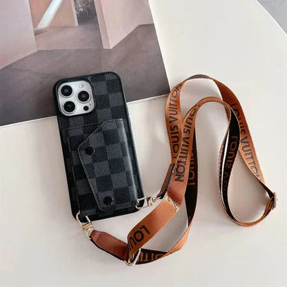 Luxury Card Holder Phone Case with Strap for iPhone 12-17