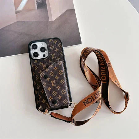 Luxury Card Holder Phone Case with Strap for iPhone 12-17