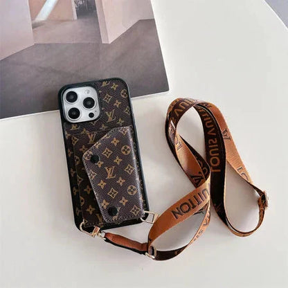 Luxury Card Holder Phone Case with Strap for iPhone 12-17
