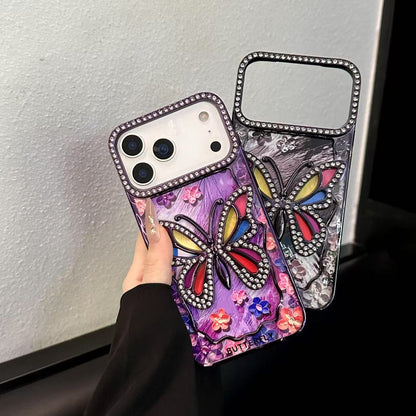 3D Rhinestone Butterfly Case – Sparkling Floral Bling Cover for iPhone
