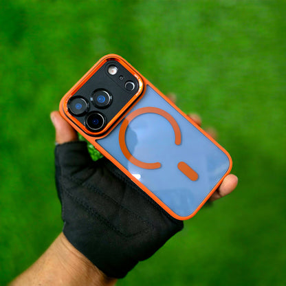 iPhone 17 Pro Max Semi Transparent Luxury Metal Lens Frame Cover with Magsafe - Orange