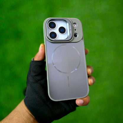 iPhone 17 Pro Max Matte Finish Metal Camera Kickstand Back Cover with Magsafe - Grey