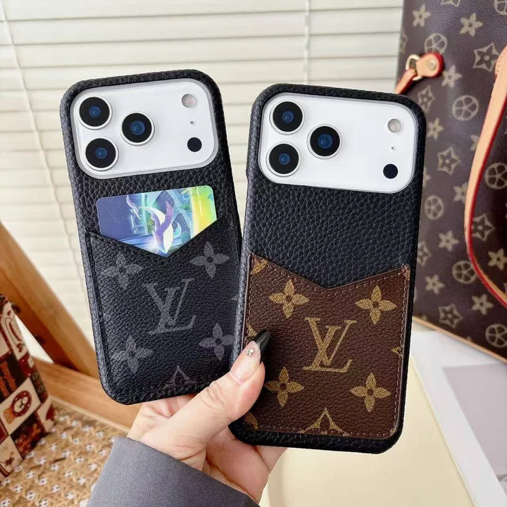 Monogram Leather Phone Case with Card Slot Case for iPhone 12-17