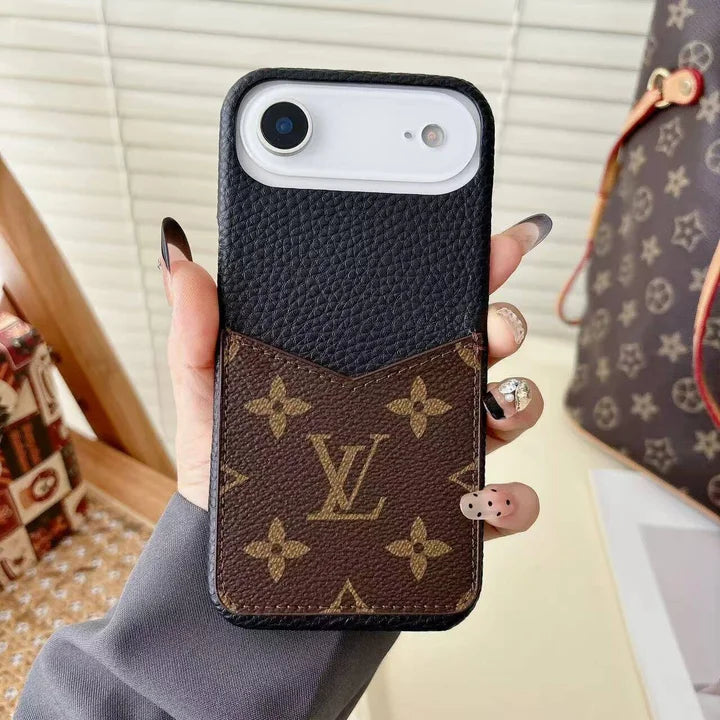 Monogram Leather Phone Case with Card Slot Case for iPhone 12-17