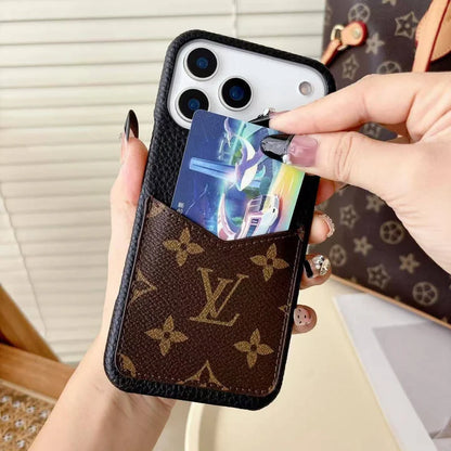 Monogram Leather Phone Case with Card Slot Case for iPhone 12-17