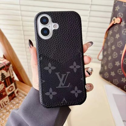 Monogram Leather Phone Case with Card Slot Case for iPhone 12-17