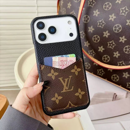 Monogram Leather Phone Case with Card Slot Case for iPhone 12-17