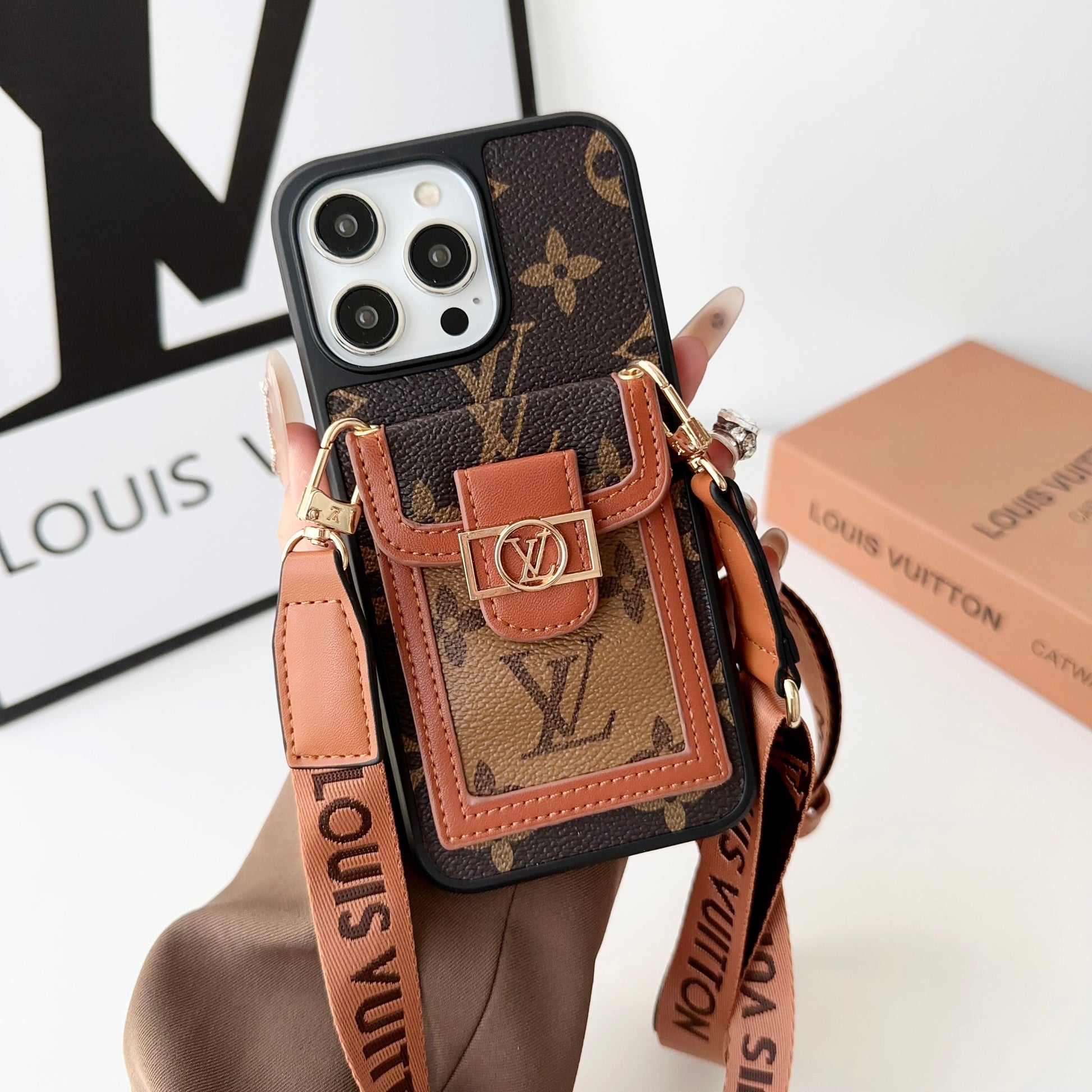 Luxury Dauphine Leather Monogram Crossbody for iPhone 12-17