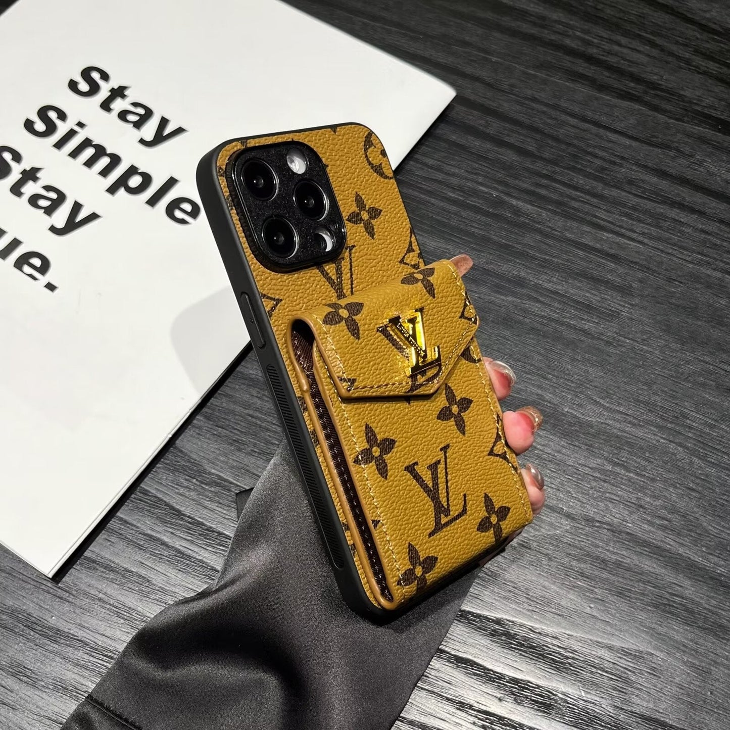 Luxury Card Holder Canvas Leather Phone Case for iPhone 12-17
