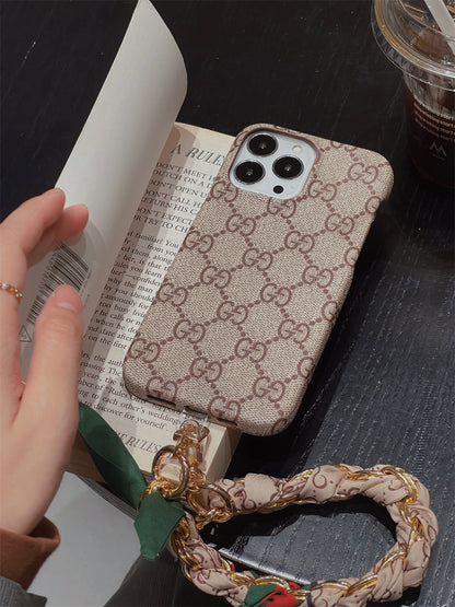 Luxury fabric iPhone Case detachable Silk Scarf Wristband for iPhone 12-17