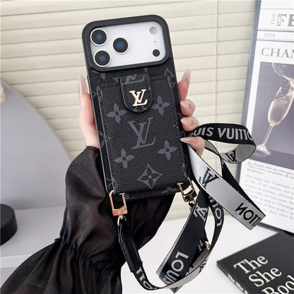 Luxury Leather Card Holder Case Crossbody for iPhone 12-17