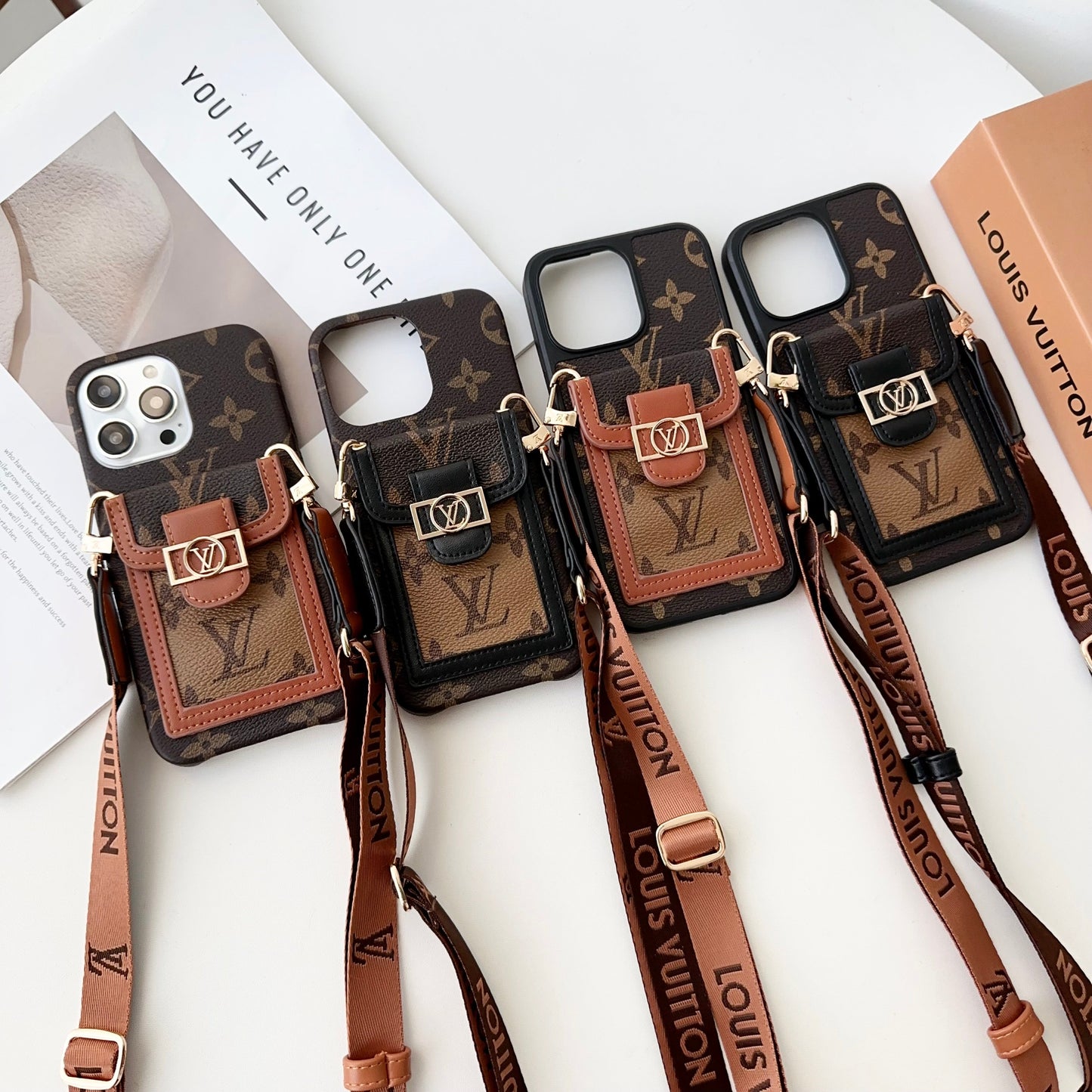 Luxury Dauphine Leather Monogram Crossbody for iPhone 12-17