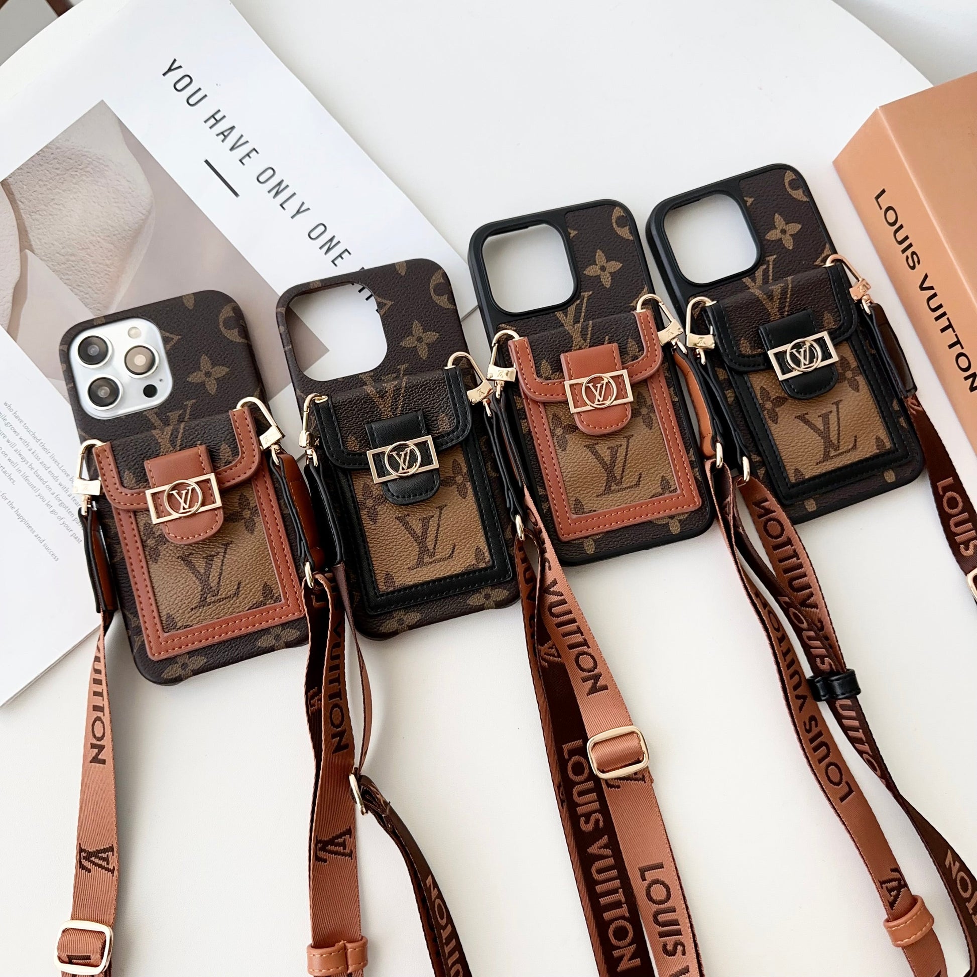 Luxury Dauphine Leather Monogram Crossbody for iPhone 12-17