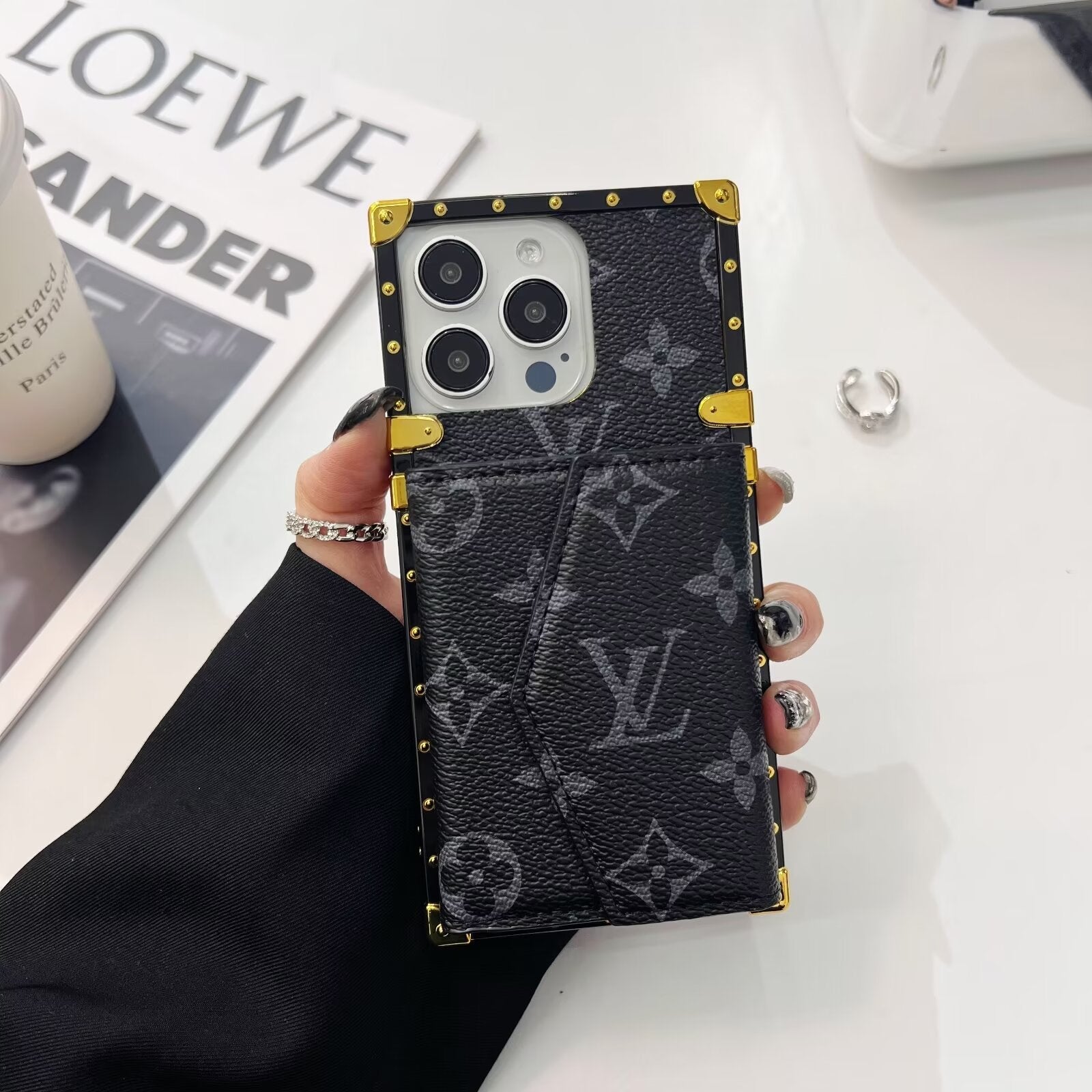 Luxury Leather Phone Case with Card Holder for iPhone 13-17