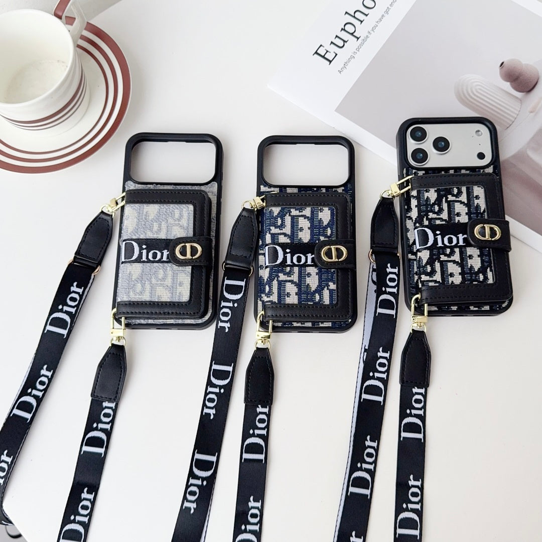 Leather Phone Case with Card Wallet and Strap For iPhone 12-17