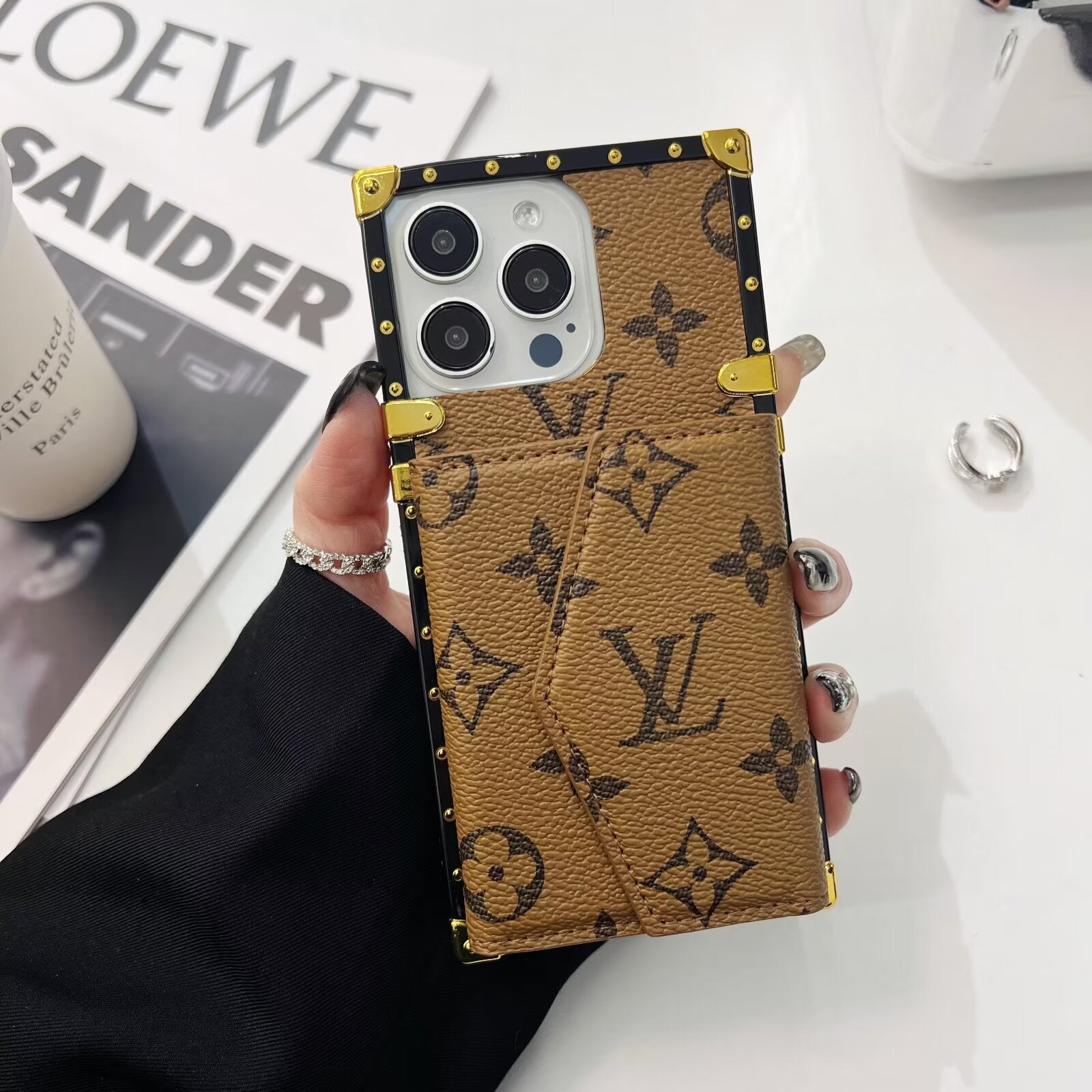 Luxury Leather Phone Case with Card Holder for iPhone 13-17