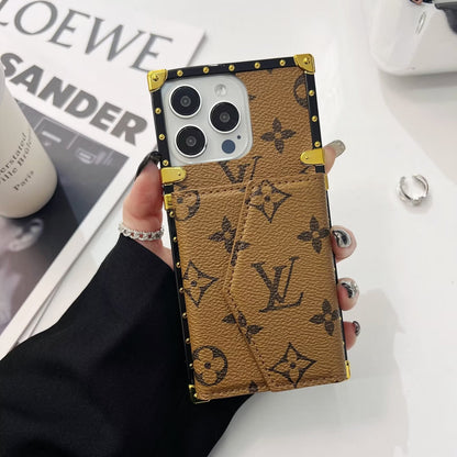 Luxury Leather Phone Case with Card Holder for iPhone 13-17