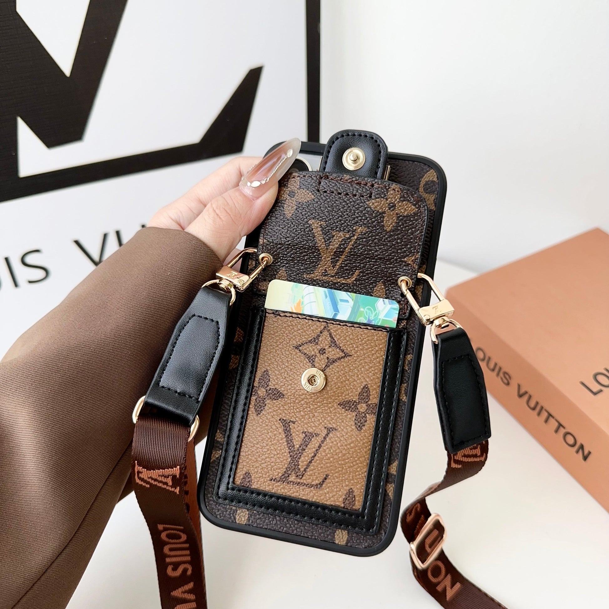Luxury Dauphine Leather Monogram Crossbody for iPhone 12-17